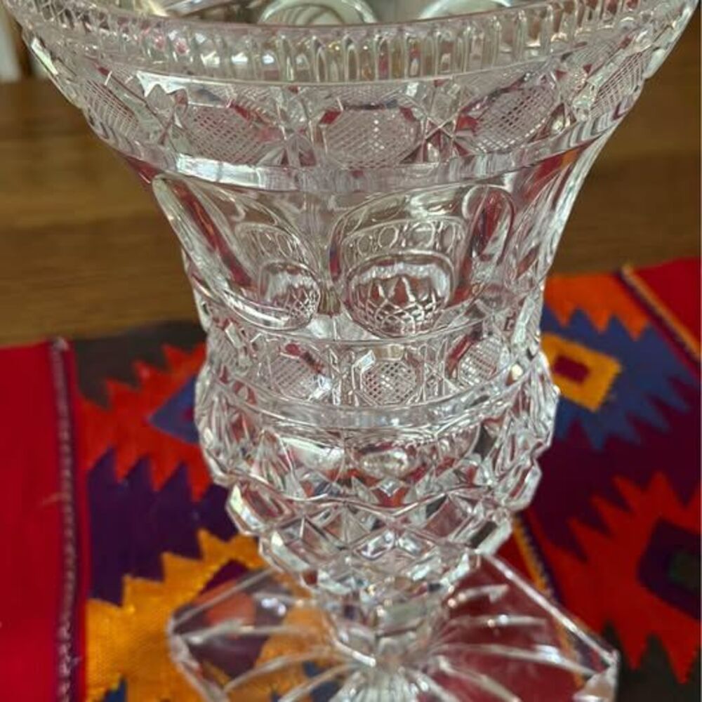 Stunning Vintage Cryatal Vase- 9”Hx 6”w- Square Base- No Chips